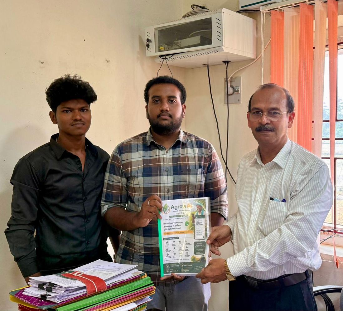 Handing over the AgrowNex information booklet at the KVK office